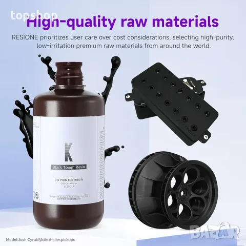 Чисто нова запечатана оригинална 3D смола RESIONE K Tough ABS-Like (Черна, 1 кг) за 3D printer   , снимка 4 - Консумативи за принтери - 55837406