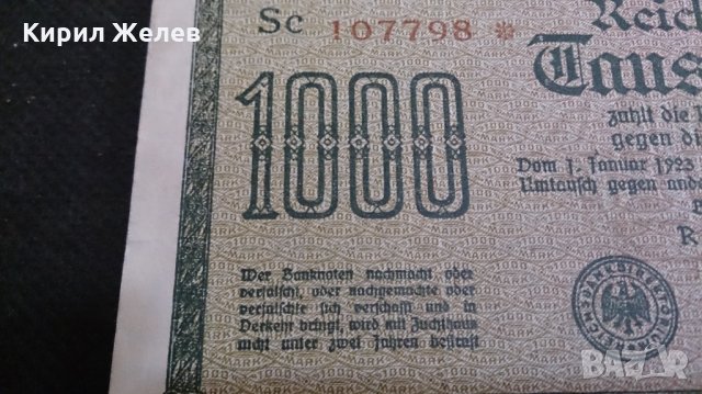 Колекционерска банкнота 1000 райх марки 1922година - 14610, снимка 3 - Нумизматика и бонистика - 29079174
