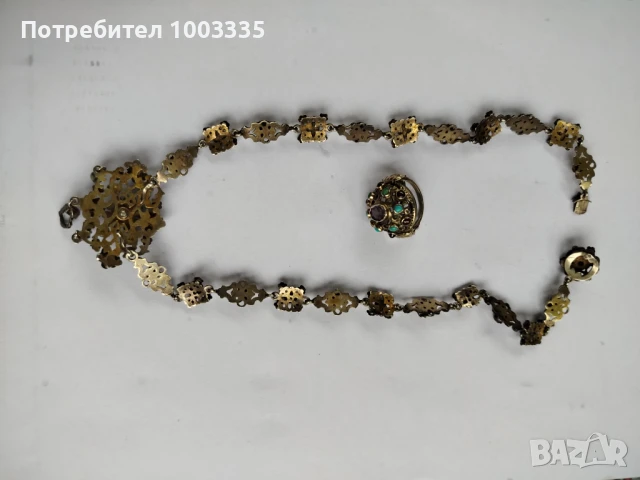 Старо сребърно и позлатено колие и пръстен , снимка 4 - Антикварни и старинни предмети - 51263754