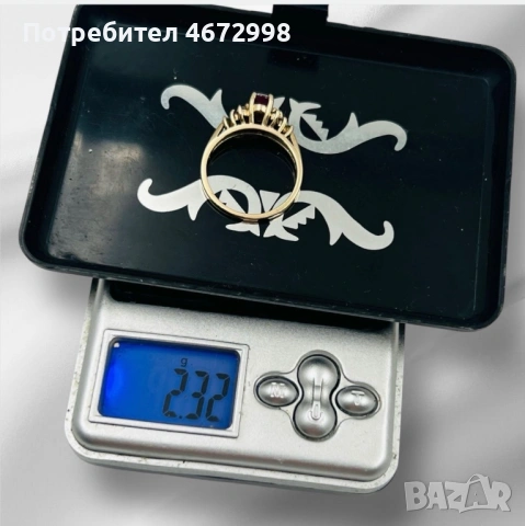 Златен пръстен с рубин и диаманти 14к, снимка 7 - Пръстени - 53253983