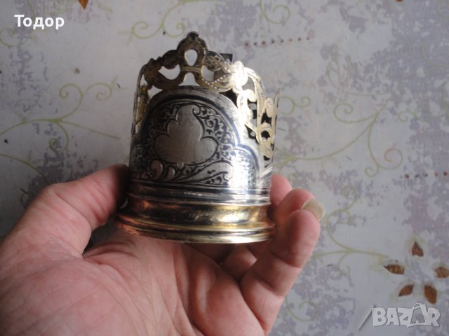 Руски сребърен подстакан чаша ниело позлата сребро 875, снимка 8 - Колекции - 38742024
