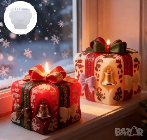 3d Коледна подаръчна кутия Подарък силиконов молд форма фондан шоколад гипс смола свещ декор украса , снимка 3 - Форми - 52620434