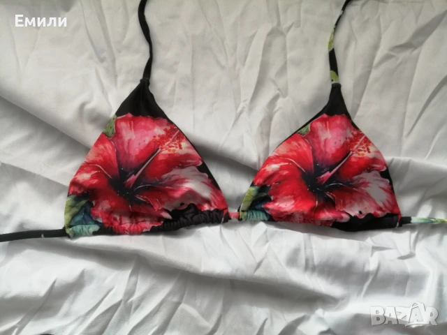 Нов комплект дамски бански от две части с принт цветя хибискус р-р M, L, снимка 5 - Бански костюми - 50620476