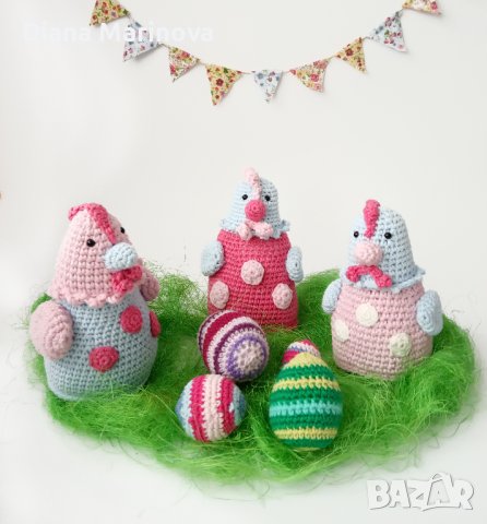 Великденска композиция, плетени играчки, великденски яйца, заек, пиленца, снимка 2 - Други - 40227409