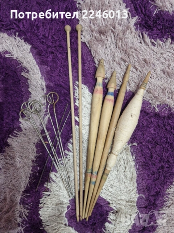 Антикварна хурка за предене,вретена и метални игли за плетене, снимка 4 - Антикварни и старинни предмети - 53256119