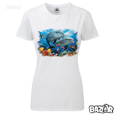 делфини под вълните - соларна тениска, снимка 1