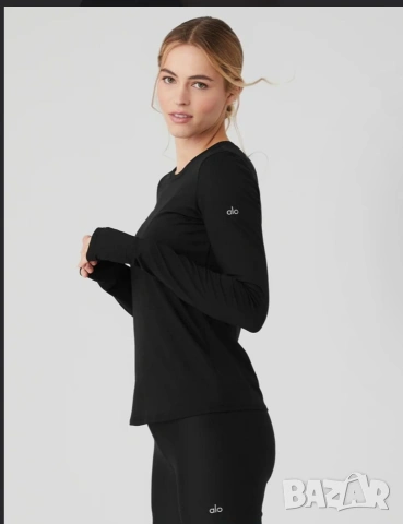 Черна Блуза Alo Yoga с дълъг ръкав
