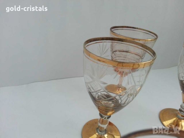 Ретро стъклени чаши с позлата гравирани , снимка 6 - Антикварни и старинни предмети - 29996600
