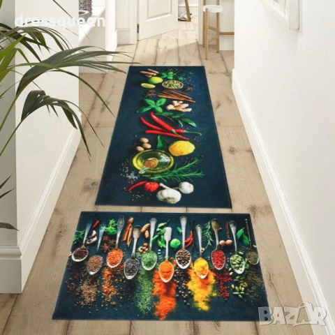 4585 Комплект 2 бр. кухненски килимчета от устойчив полиестер – Абсорбиращи и противоплъзгащи (40x60, снимка 2 - Пътеки - 53878493