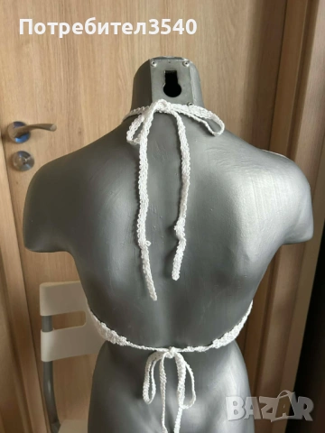 Бял дамски плажен топ с връзки, снимка 6 - Корсети, бюстиета, топове - 49288198