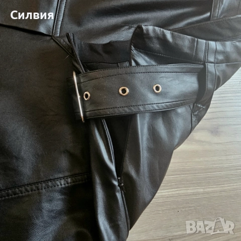 Чисто нова черна дълга лъскава кожена пола с колан, размер "M", снимка 8 - Поли - 52670227