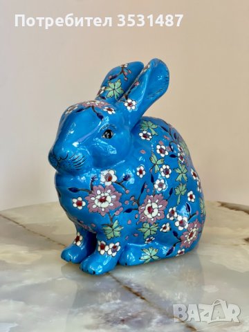 Деко фигура - Порцеланов заек на цветя (син), снимка 3 - Декорация за дома - 39370408
