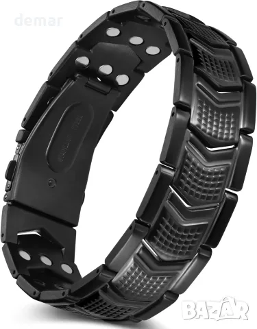 Jeracol Magnetic Bracelet за мъже – магнитна гривна от титанова стомана, 3 реда магнити, сгъваем