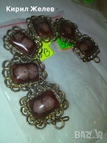 ПОЗЛАТЕНА ВЪЗРОЖДЕНСКА с КАМЪНИ БРОНЗОВА СТАРА ГРИВНА 2380, снимка 7 - Антикварни и старинни предмети - 29556075