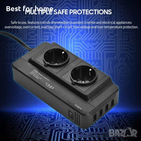 Cankypu 200W автомобилен инвертор към AC 220V конвертор с 2 контакта, 4 USB порта,, снимка 7 - Други инструменти - 50905980