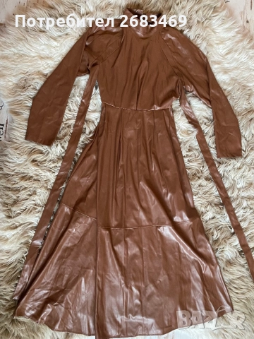 Кафява кожена рокля, снимка 2 - Рокли - 52839878