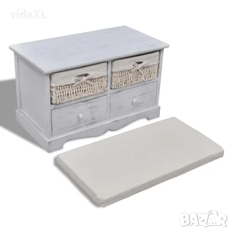vidaXL Пейка за съхранение, бяла, 62x33x42 см, дърво от пауловния, снимка 4 - Маси - 56146345