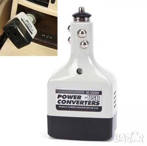Power Converter Inverter 12/24V DC към 220V AC USB Мощно Универсално Зарядно за Автомобилна Запалка, снимка 2 - Навигация за кола - 37188549