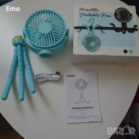 Мини преносим вентилатор, въртящ се  на 360 градуса, 4 скорости, 8000 mAh, USB зареждане, светещ
