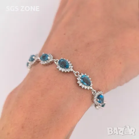 Сребърна Гривна с Топаз London💎, снимка 2 - Гривни - 49931456