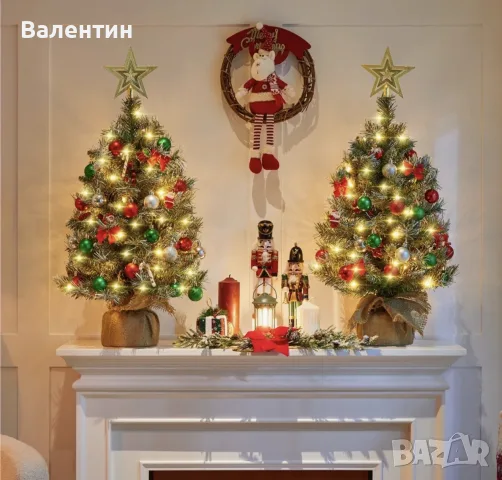 Комплект от 2 Коледни дръвчета с LED осветление и декорация
