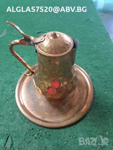 Медна кана с меден поднос, снимка 1