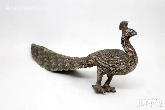 Стара Фигурка Паун Метална Декорация, снимка 5 - Декорация за дома - 53200855