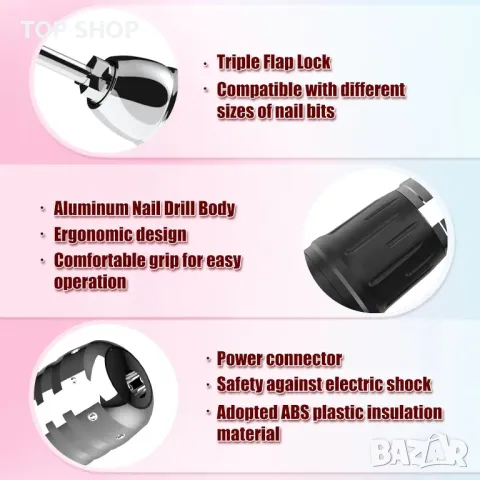 Пила за нокти акумулаторна комплект с аксесоари DMJ140, снимка 7 - Педикюр и маникюр - 48633863