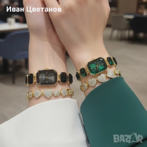 Дамски комплект часовник с кварцов механизъм и гривна