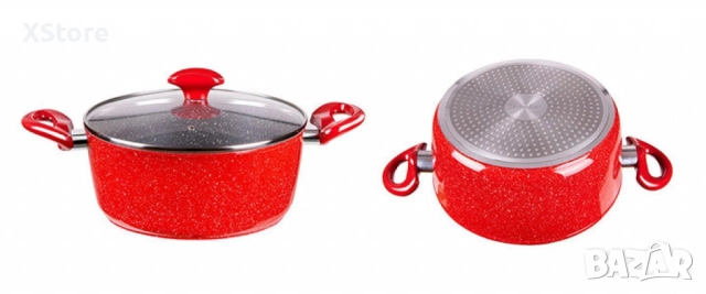 Тенджера Voltz , 2.2л./4л./6.5л., Мраморно покритие, Индукция, Червен, снимка 3 - Съдове за готвене - 52507308