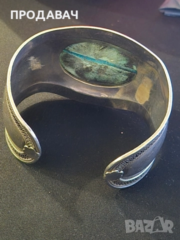 сребърна гривна в Бохо стил с тюркоаз , снимка 4 - Гривни - 52147200