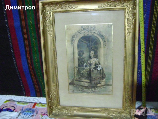 Стара френска уникална  картина Придворна дама  Стил Art Nouveau Барок , снимка 1 - Антикварни и старинни предмети - 44228146