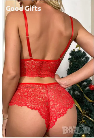 Коледно секси бельо за жени, Червен цвят, Еротично бельо за жени, снимка 3 - Бельо - 47787073