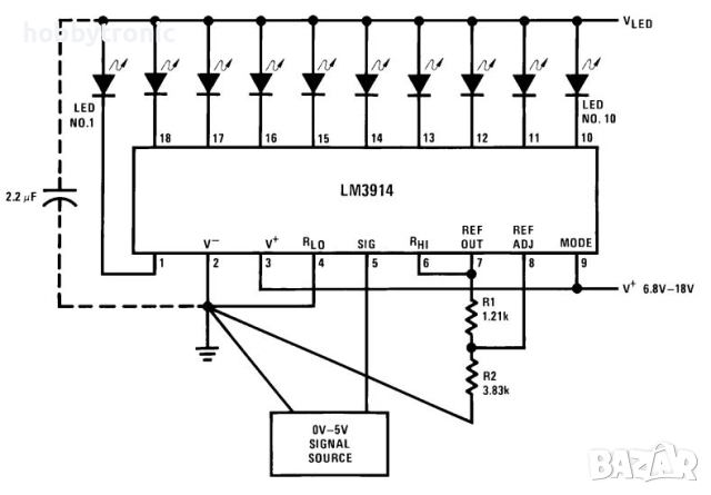 LM3914, LM3915 dot/bar display driver, снимка 2 - Друга електроника - 44755838