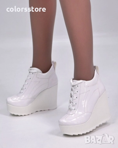 Кецове на платформа - бял лак - NO4 , снимка 3 - Кецове - 51554013