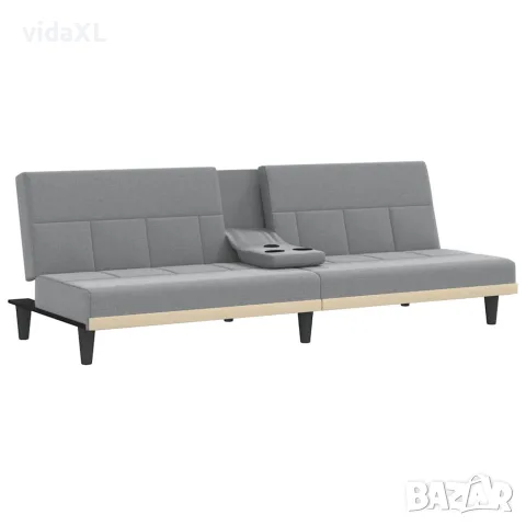 vidaXL Разтегателен диван с поставки за чаши, светлосив, плат, снимка 5 - Дивани и мека мебел - 56147261