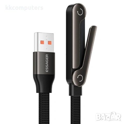 ESSAGER USB-A към Type-C L-Shape Кабел за Данни и зареждане 7A 100W с Поставка за Игри 1 м
