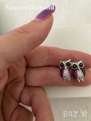 Сребърни обици с циркони Бухалчета