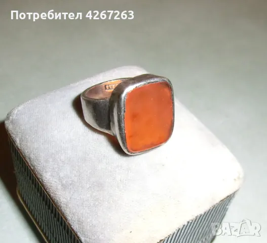 Старинен сребърен пръстен с естествен камък, снимка 4 - Пръстени - 48521756
