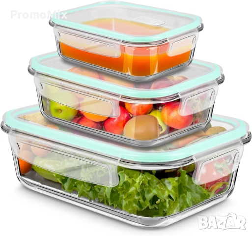 Комплект от 3 броя стъклени кутии с капак Kitchen Club clasdosen set Стъклени контейнери, снимка 7 - Кутии за съхранение - 50614852