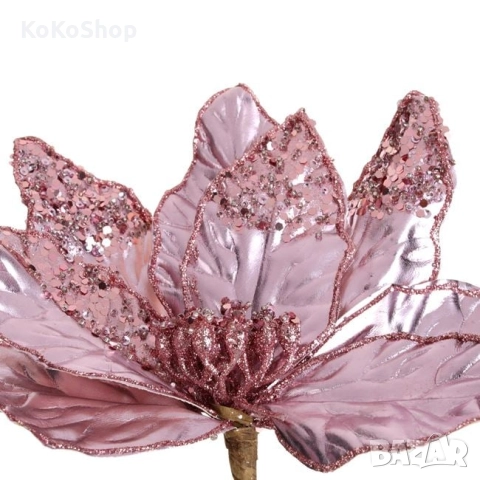 Розово цвете за коледна украса-26 см./Коледна звезда на клипс, снимка 2 - Декорация за дома - 52122188