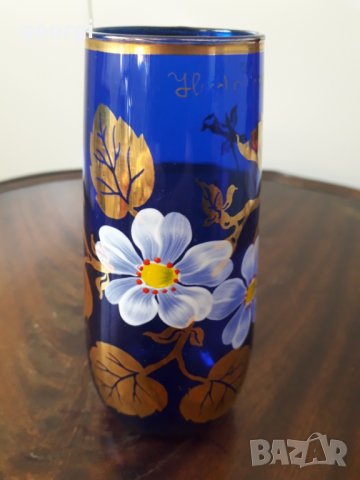 Стъклена цветна ваза с позлата , снимка 1 - Колекции - 31761666