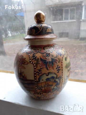 Голяма стара антикварна ваза Сатцума Satsuma рисувана, снимка 2 - Антикварни и старинни предмети - 35141725