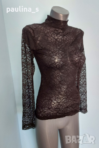 Еластична дантелена блуза "LMTD"® / черна дантела, луксозна категория , снимка 1 - Блузи с дълъг ръкав и пуловери - 36575157