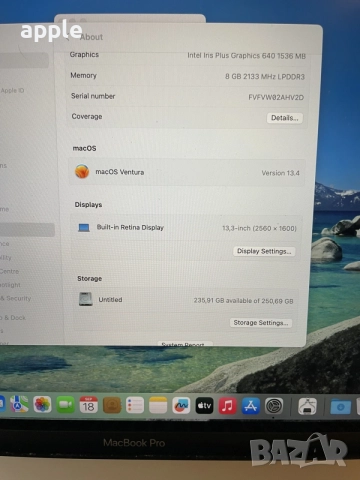 13” MacBook Pro A1708 (2017) Silver-i5/8GB RAM/256GB SSD, снимка 8 - Лаптопи за работа - 56124298