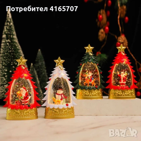 Коледна LED декоративна лампа с вода и брокат – празнична светлина и магия в елховиден дизайн, снимка 4 - Декорация за дома - 52815983