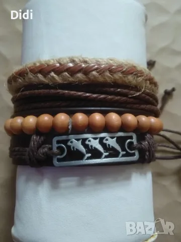 Гривни кожа и мъниста зодия Лъв йероглифи 