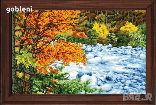 гоблен „КРАЙ РЕКАТА“ Д45-размери/44-28/см.; 39цвята – 48лв.