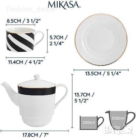 Нов Mikasa Luxe Deco Луксозен Чайник и Чаша с Арт Деко и Злато Подарък, снимка 7 - Други стоки за дома - 42873085