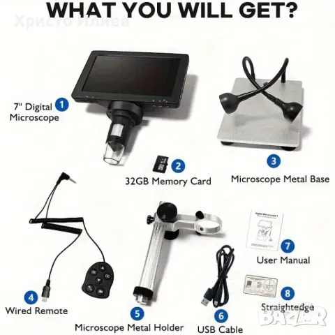 Цифров микроскоп 1200X LED 12MP електронен микроскоп LED светлини Ендоскопска Камера, снимка 6 - Друга електроника - 49740608